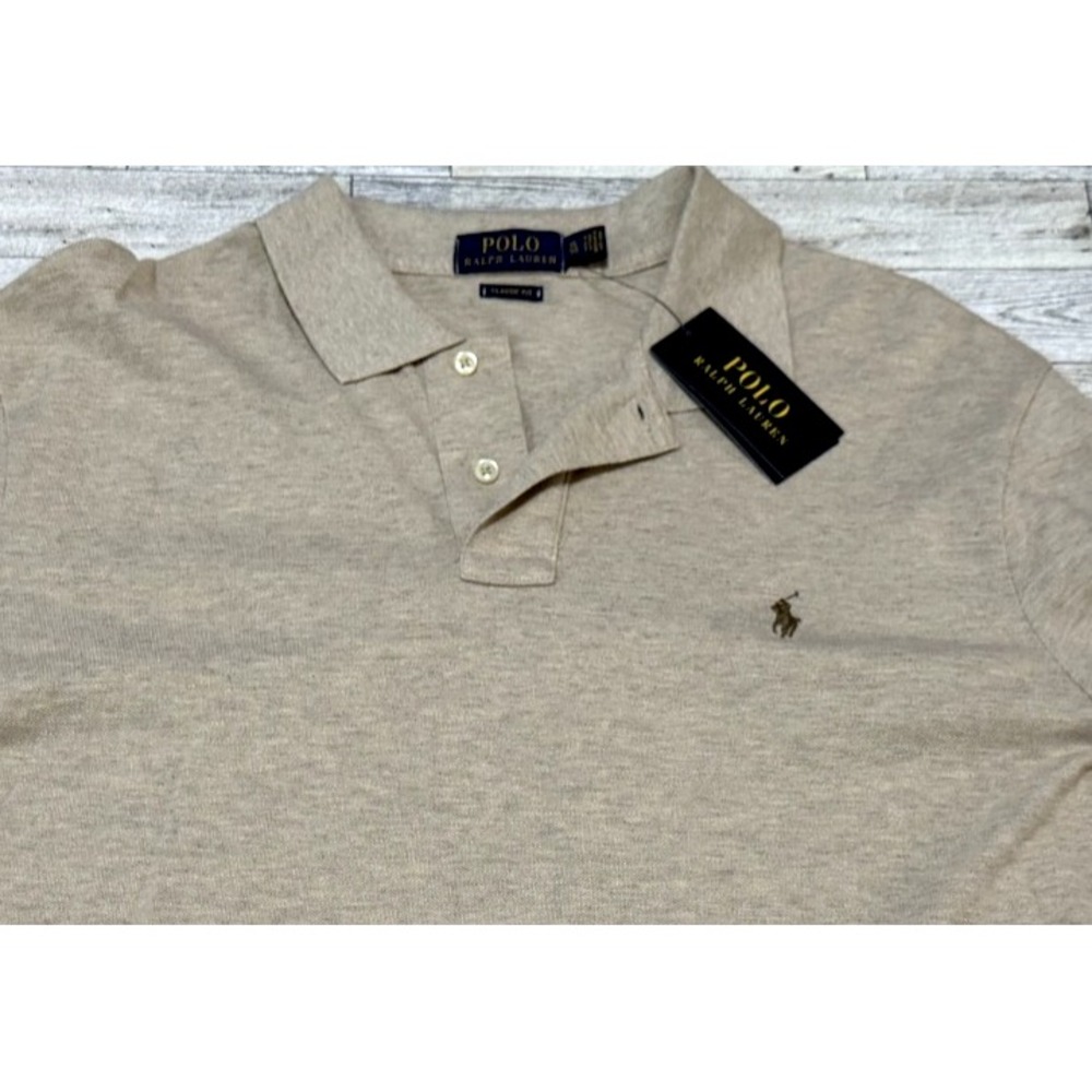 NWT Polo Ralph Lauren Men's Beige Classic Fit Polo Shirt Cotton Knit Logo MEDIUM